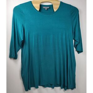 Jessica London Plus Size 18 20 Blouse Teal Blue 1/2 Sleeve Long Top With Pockets